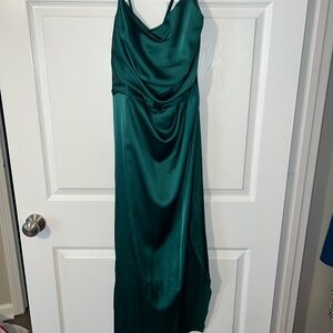 SHEIN Asymmetrical Emerald Green Satin Dress